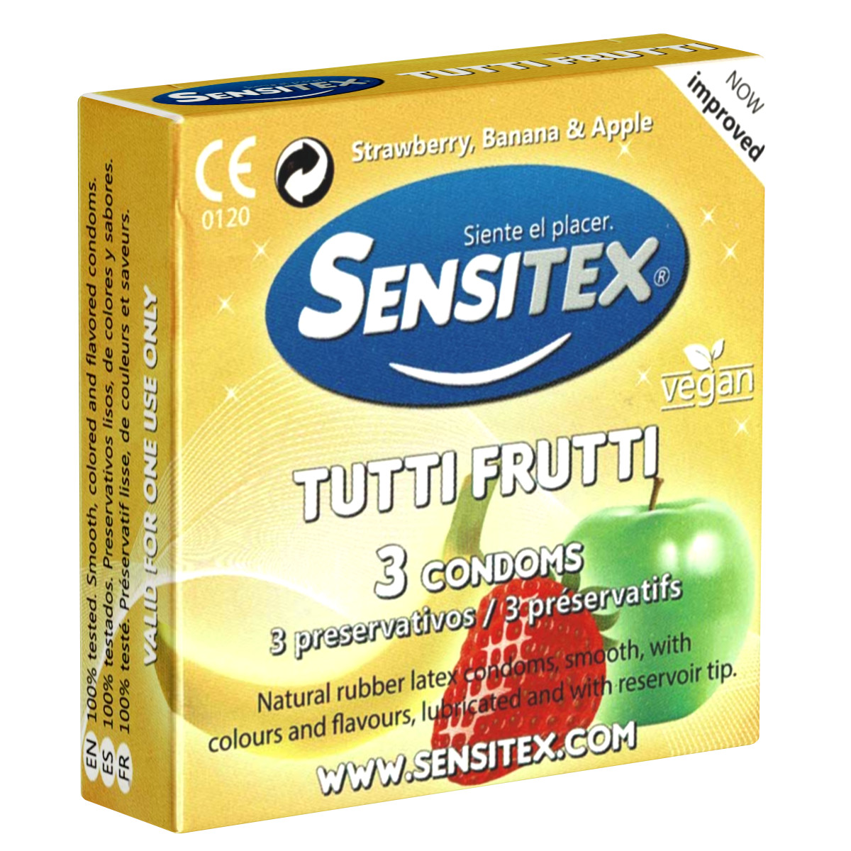 Sensitex Tutti Frutti vegane Kondome mit Geschmack Aroma & Farbe | 3–144er Pack