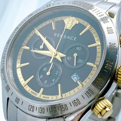 VERSACE VEV700419 Men's Greca Medusa Chronograph Watch Black Gold Swiss Quartz