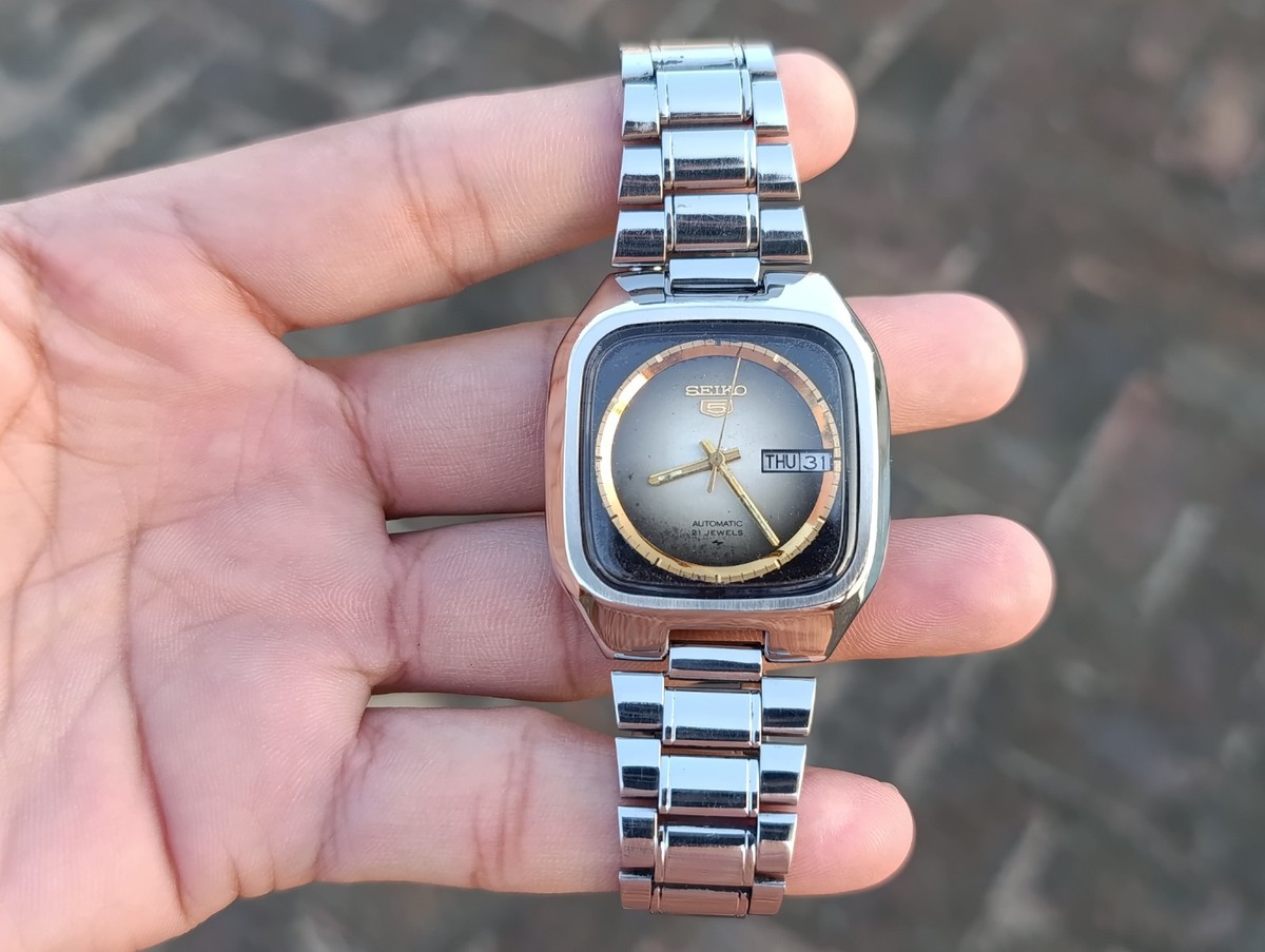 Vintage Seiko 5 TV Automatic Day-Date 21J Brown Dial SS Mens