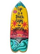 24 LIFES A BEACH ENJOY THE WAVES HAND CARVED WOOD WALL HANGING SIGN ART TIKI