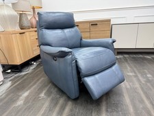 DFS Spiral Power Recliner Armchair Swivel + Rocker Chair Blue Leather