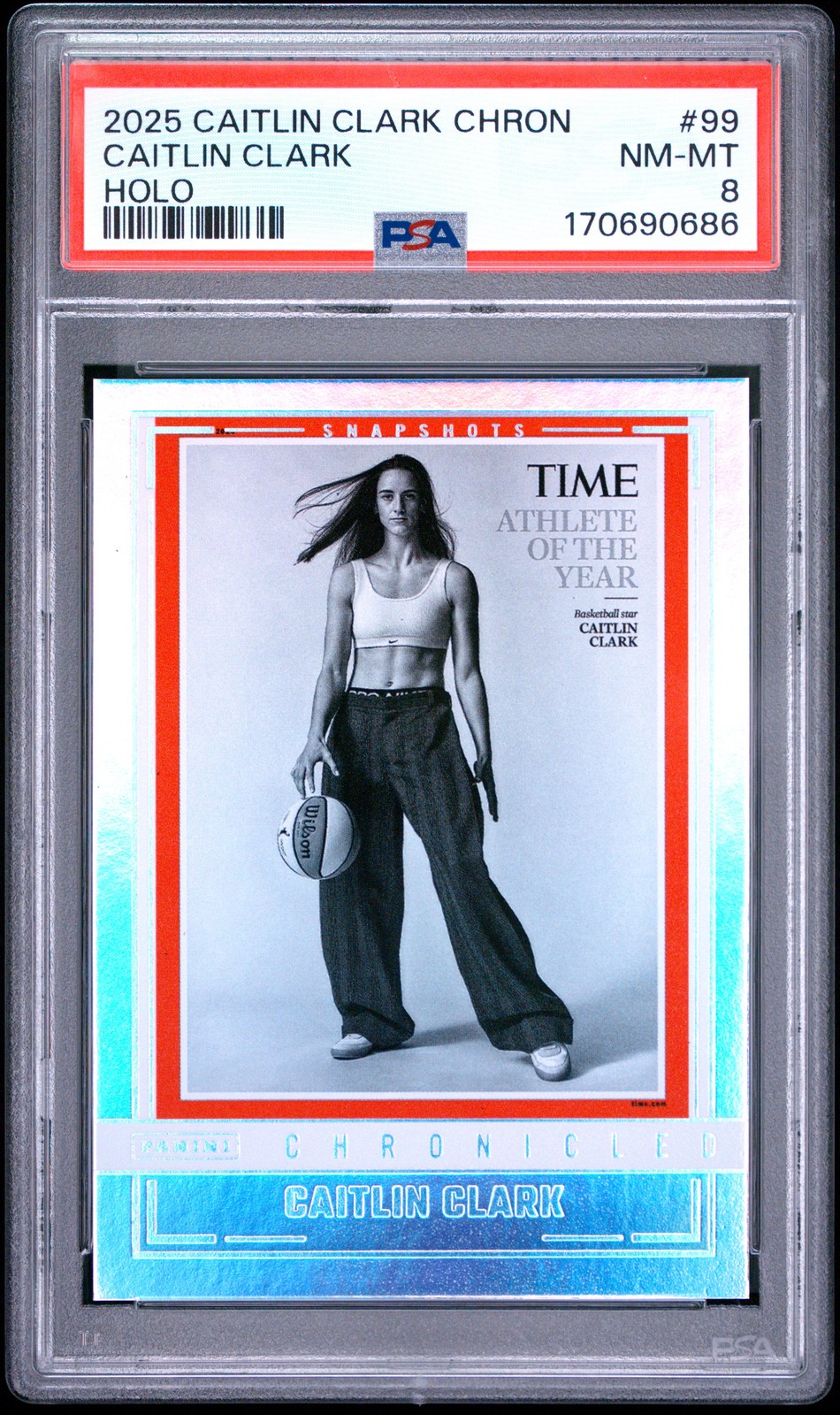 2025 PANINI CAITLIN CLARK CHRONICLED HOLO #99 CAITLIN CLARK PSA 8 view 1
