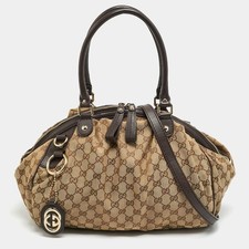 Borsa Gucci Sukey Medium marrone scuro beige GG in tela
