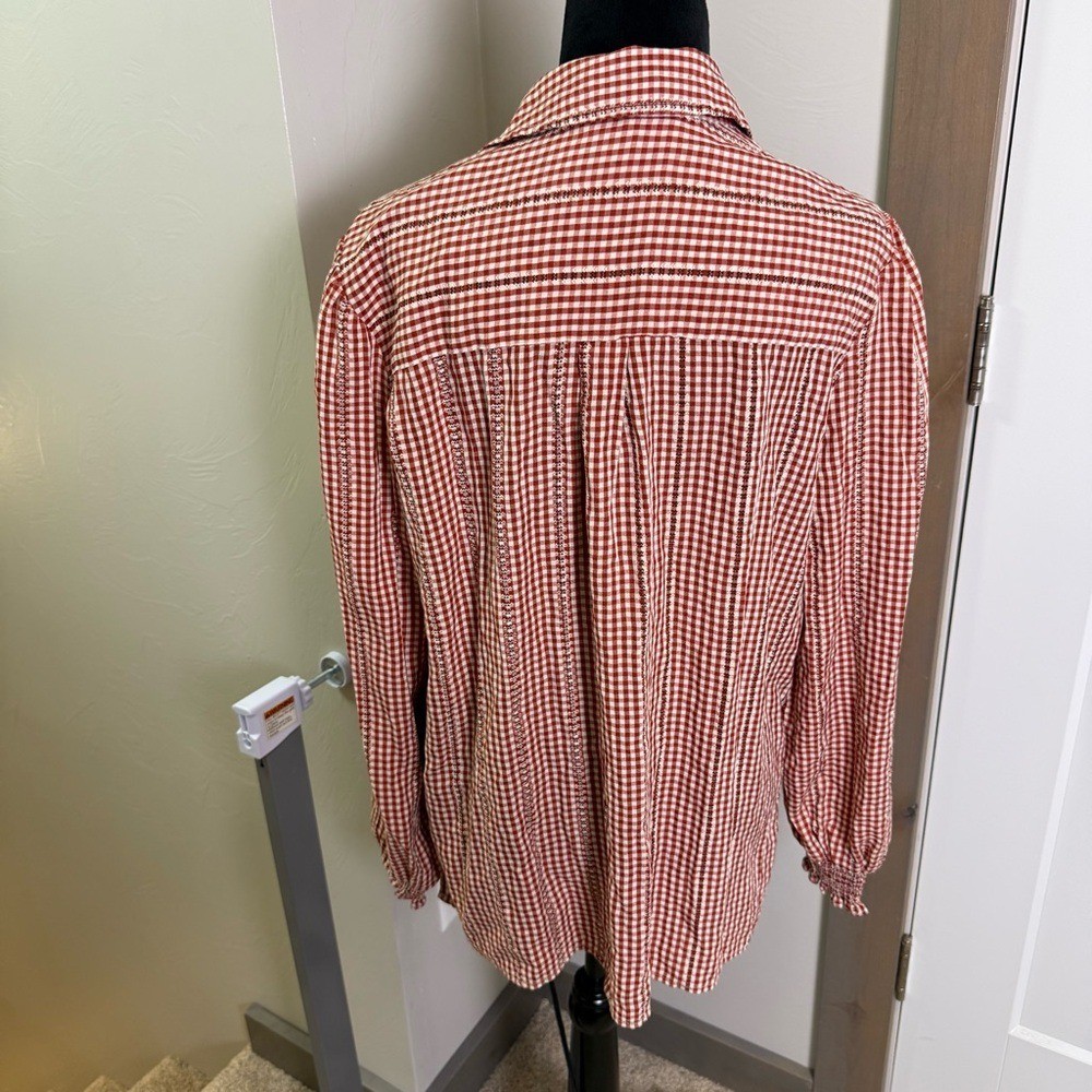 Max Studio Rust White Gingham Plaid Button Front … - image 4