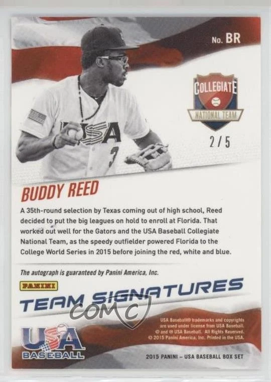 2015 Panini USA Baseball Green Ink /5 Buddy Reed #BR Auto - Image 2 of 2