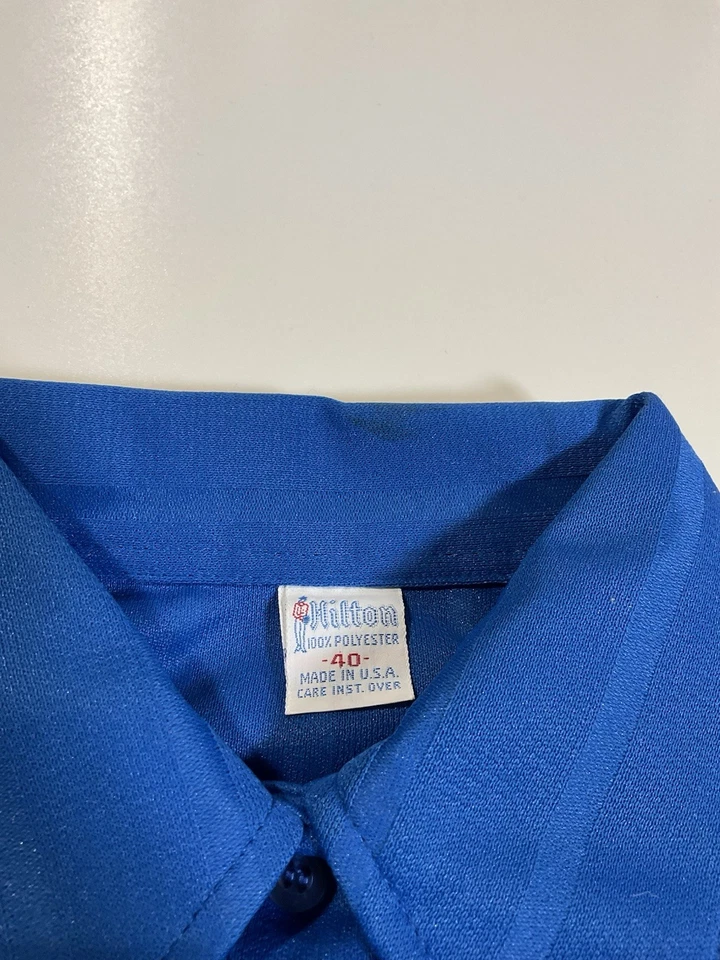 Camisa de Bowling Hilton Vintage Talla L Poliéster Disco Polo Cuello Años 70 Foto 4 de 4