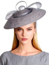 Gray Formal Church Derby Fascinator Hat for Women,Tea Party Dress Hats with Mesh