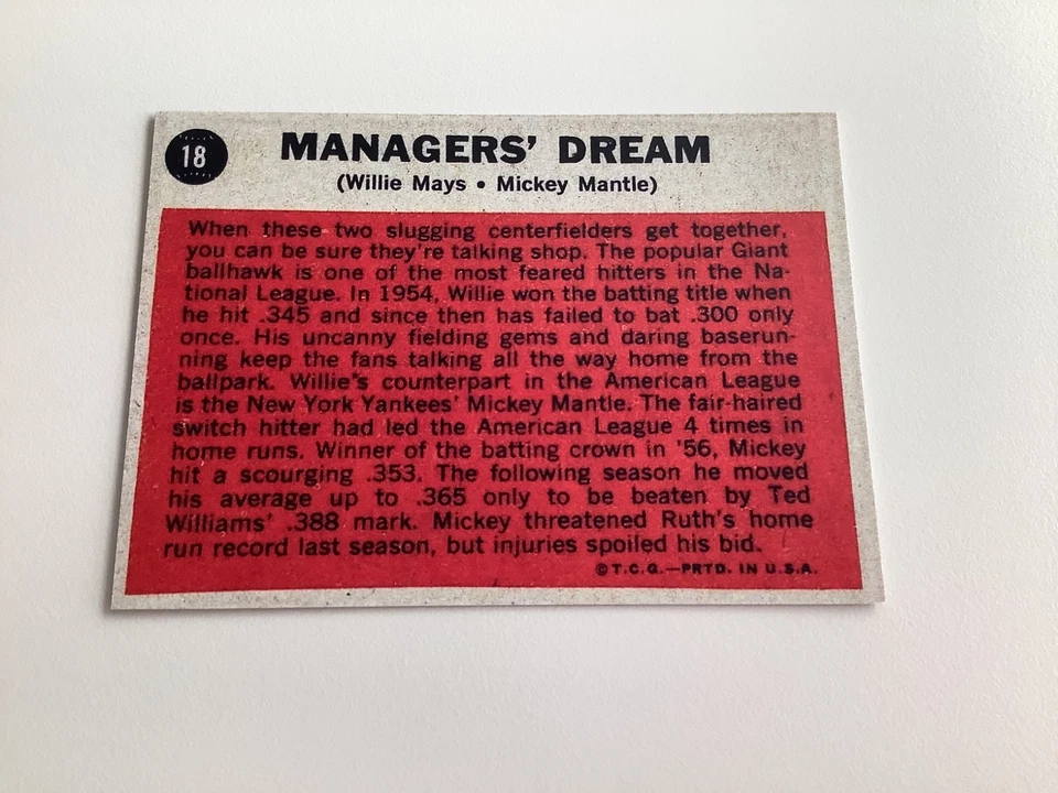 1962 Topps Mickey Mantle & Willie Mays Managers Dream (leer por favor) Foto 2 de 2