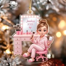 Personalized Makeup Room Ornament Teen Girls, Makeup Lovers 2025 Ornament