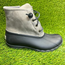 Sperry Saltwater Womens Size 6 Black Gray Waterproof Quilted Duck Boots Shoes