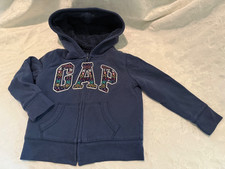 GAP KIDS SIZE XS 4-5 NAVY FAIR ISLE LOGO SHERPA ZIP HOODIE SWEATSHIRT