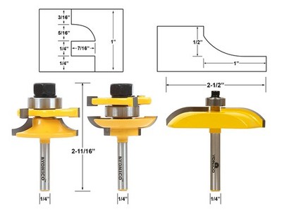Round Over 3 Bit Cabinet Door Router Bit Set - 1/4'' Shank - Yonico 12339q