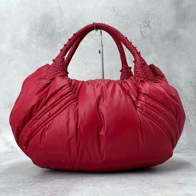 Fendi Moncler Collaboration Spy Bag Red Nylon Handbag Tote Leather