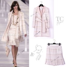 CHANEL 04S Ivory Beige Pink Cotton Tweed Coat Karl Lagerfeld 38 40 US6 8