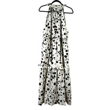 Carolina Herrera White Black Dot Ruffled Tiered Sleeveless Maxi Dress Size 4
