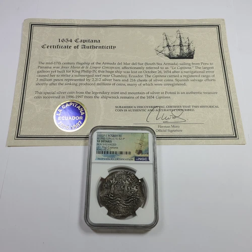 1652 E NGC VF Details Bolivia Shipwreck Capitana Silver 8 Reales 8R Coin 56775T