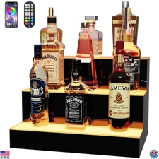 16" 3-Tier LED Liquor Bottle Display Shelf with Remote, Multi-Color Lighting