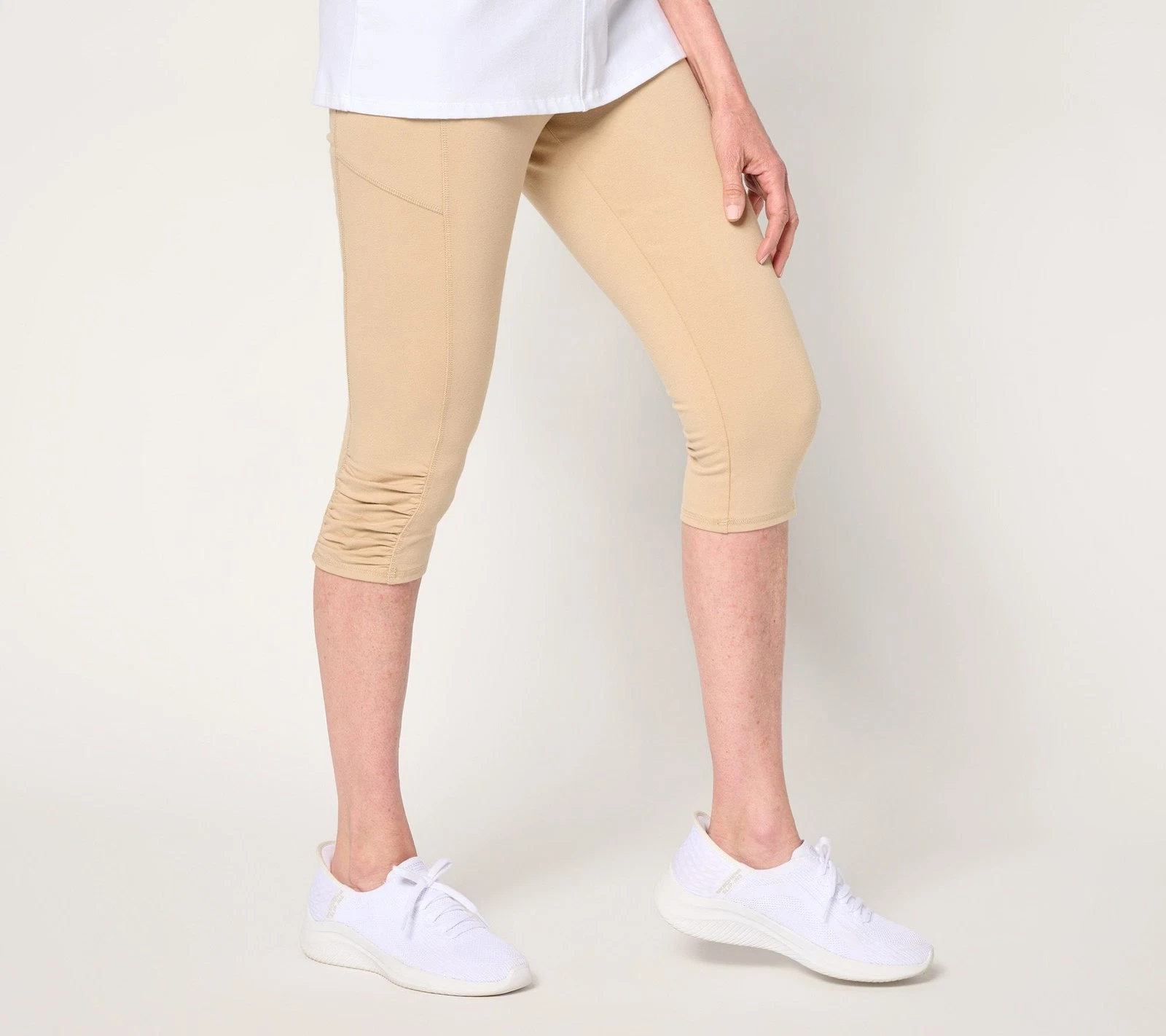 Denim & Co. Active Regular Duo Stretch Skimmer with Ruched Hem Sand XL New