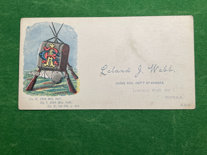 1880 GAR  LELAND J. WEBB, JUDGE ADV, DEPT. KAN, calling card