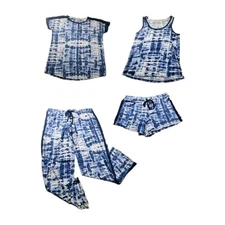 Lucky Brand 4-piece Pajama Set Womens Small Blue Tie-dye Elastic Waist Soft