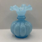FENTON ART GLASS 8” BLUE MELON VASE