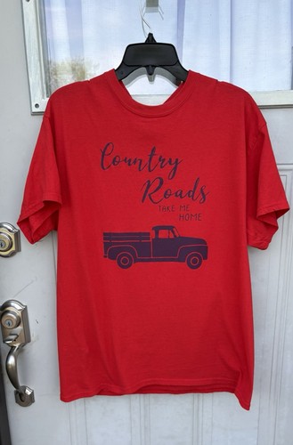Take Me Home Country Roads Take Me Home Short Sleeve Red T-shirt Blue Truck