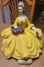 Antique Mid Century Chalkware TV Lamp Elegant Woman in YELLOW Dress Works  — photo 1