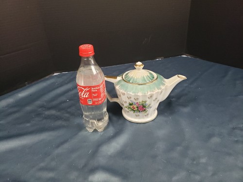 Royal Crown Teapot 3970 Fine China White Teal Flowers Gold Trim - Picture 5 of 7
