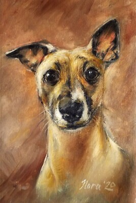 Original süßer Whippet Windhund Hund Portrait Ölgemälde ungedehnte Leinwand