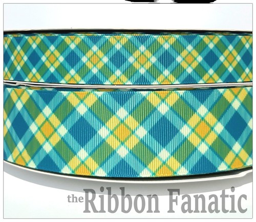 5 Yards Blue Pink Green Yellow Plaid Wired Ribbon 1.5