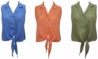 COCOON 100% SOFT PURE SILK TIE FRONT CROPPED TOP IN BLUE GREEN & PEACH SIZE 14**