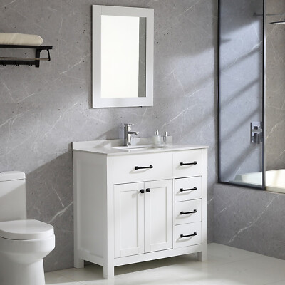 Wonline 36'' Bathroom Vanity Cabinet Stone Top Ceramic Sink Combo Freestanding