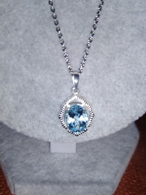 Sky Blue Topaz Pendant 20''Ncklc in Sterling Silver Stainless Steel,TCW=3.0 cts0