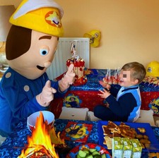Fireman Sam adult mascot fancy dress party costume hire in UK