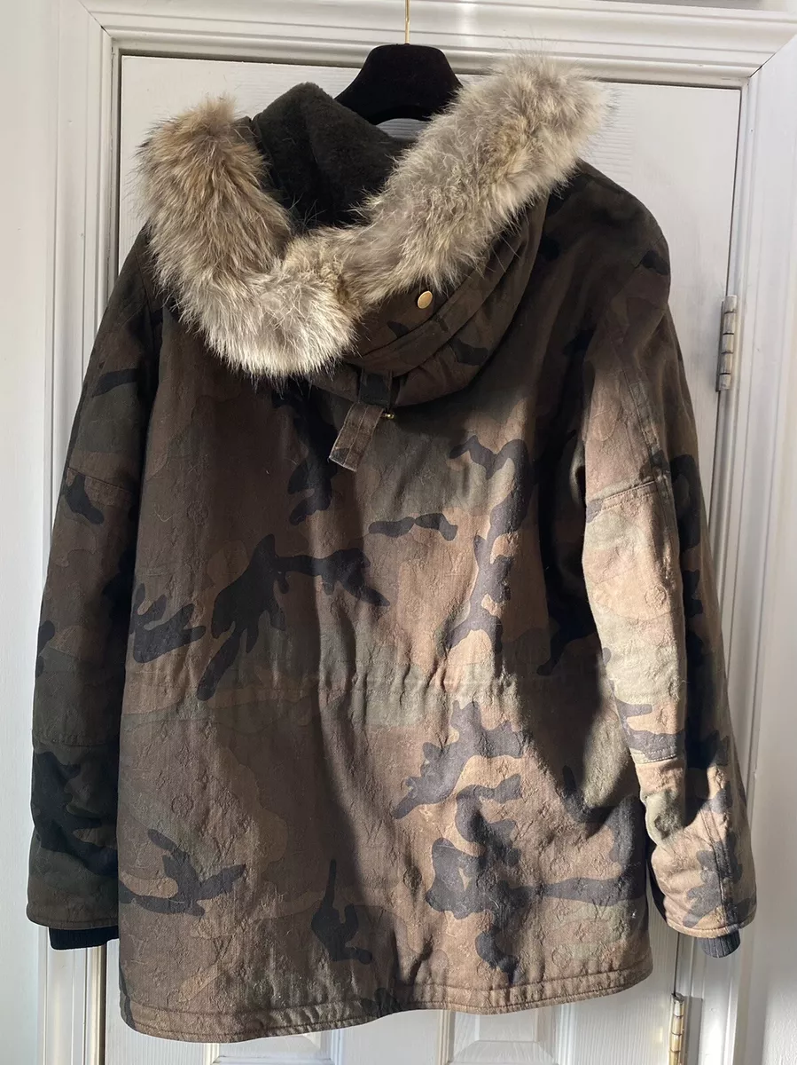 LOUIS VUITTON x SUPREME Jacquard Denim N-3B Shearling Trimmed Parka Size L