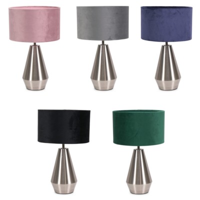 Silber Metall Touch Dimmer Tischlampe Samt Schirm Schlafzimmer Lounge Leuchte LED Birne