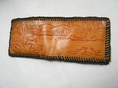 Native Handwallet Native American Made Hand Tooled Leather Wallet - Fishing Scene | eBay