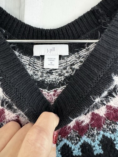 Maglione Girocollo J. Jill Taglia M Petite Nero Multicolore Fair Isle Misto Cotone - Foto 3 di 9