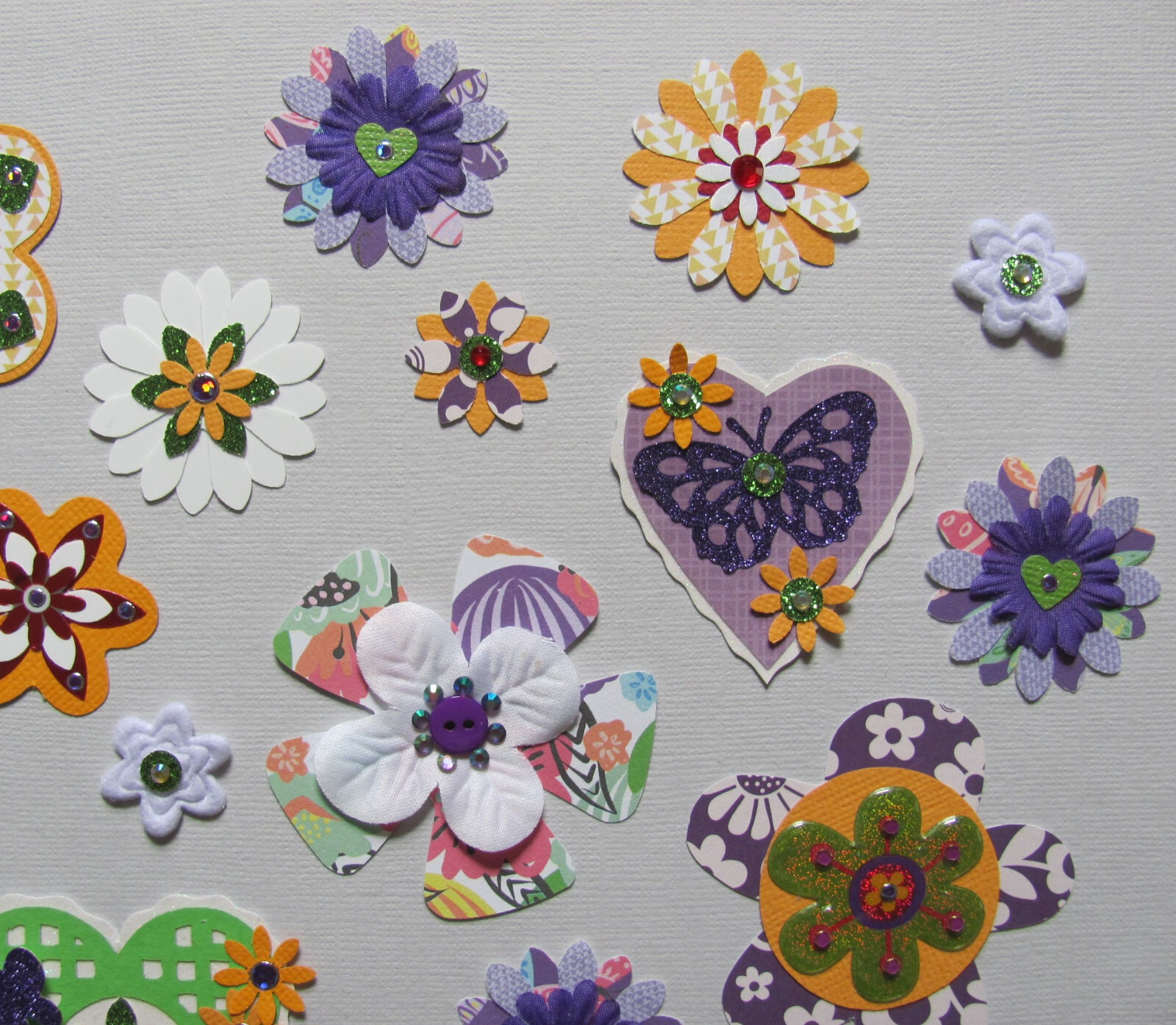 Handmade Die Cut Paper Shapes Punchies 30 Sparkly Flowers Hearts Embellishments eBay