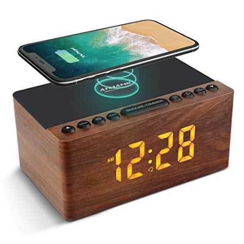 Anjank Holz Digital Wecker FM Radio, 10 W Schnell Wireless Ladestation für - Bild 1 von 8