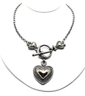 Vintage Designer 90s Two Tone Gold Silver Textured Heart Toggle Necklace 18”