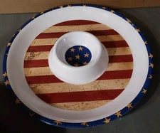 Oneida Melamine Chip and Dip Serving Tray USA Patriotic Stars Flag