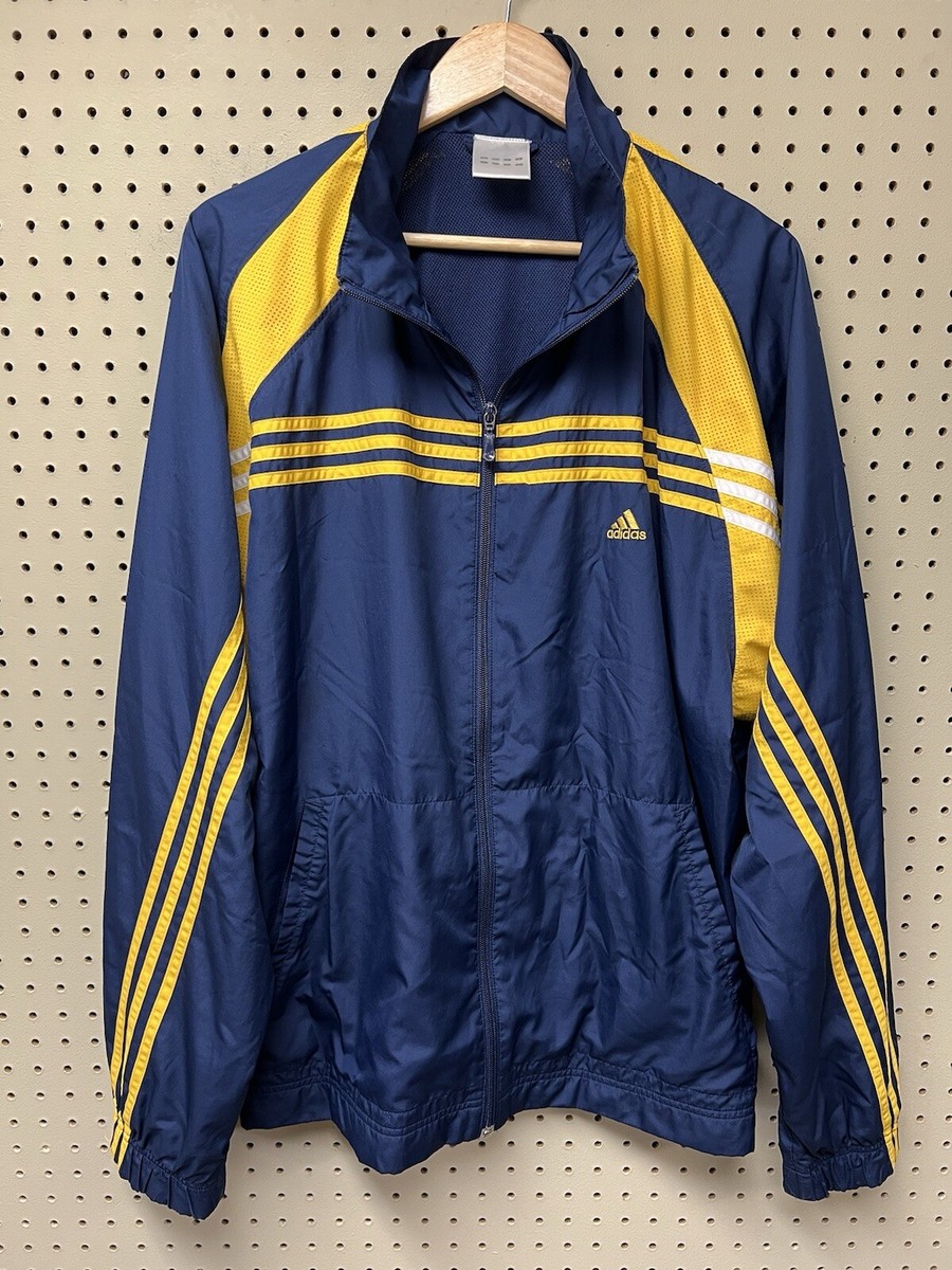 Vintage Adidas Track Mesh Lined Jacket Sz Large Blue Yellow