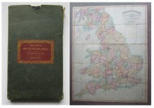 1844 Wanderkarte von ENGLAND WALES & Teil von SCHOTTLAND im Schuber HANDKOLORIERT