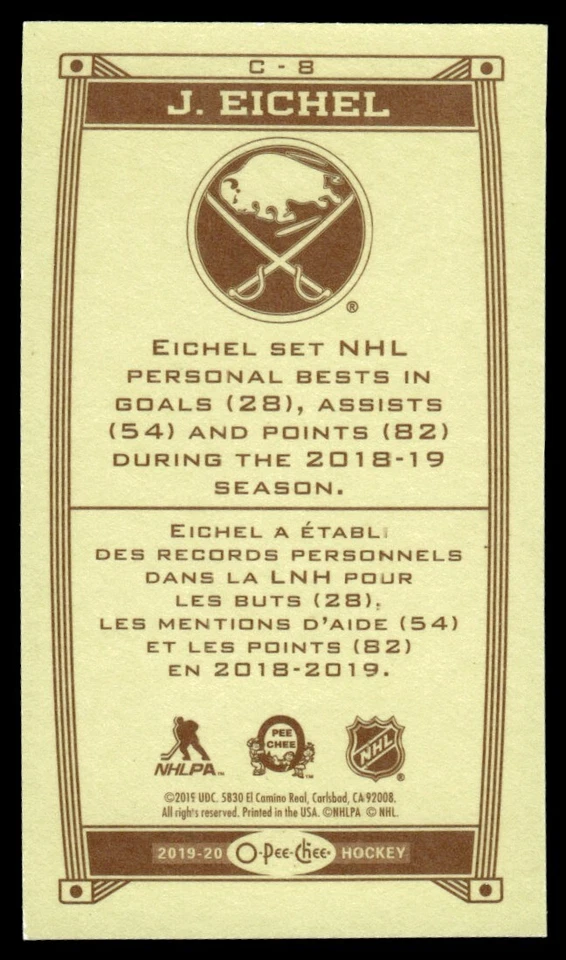 2019-20 O-Pee-Chee Caramel Minis Jack Eichel Buffalo Sabres #C-8 - Image 2 of 2