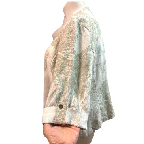 CHICOS 100% Linen Open Front Blazer Sz XL Roll Tab Sleeve Artsy Lightweight NWT - Picture 9 of 14
