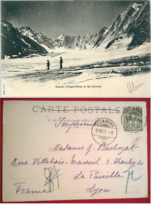 Old postcard Glacier d'Argentière Les Courtes 1900 Arve Valley Chamonix Mont Blanc