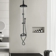 59" Wall Mount Matte Black Shower Faucet Set Hand Shower Double Knobs Unit
