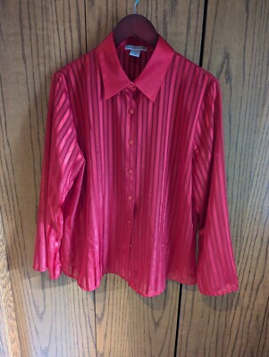 NWOT Notations XL Red Ribbon Stripe Blouse Holiday Formal