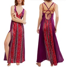 Free People Bohemian Nights Maxi Slip Nightgown Firey Red Combo Sz S